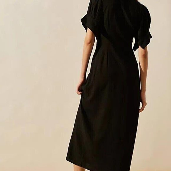 Free People Free-est Vintage Summer Midi Dress Buttondown Black Ruched - Picture 5 of 9